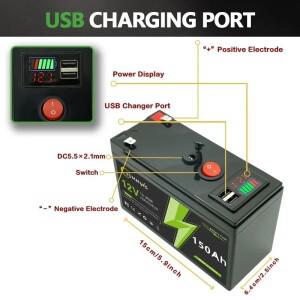 12V 리튬 배터리 150Ah LiFePO4 4000+ 딥 사이클 내장 BMS 10년 수명 UPS 카약 어군탐지기 검출기 파인더