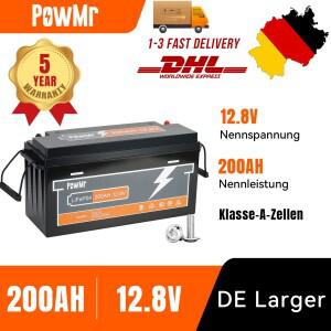 PowMr 12.8V 200AH LiFePO4 배터리 팩 충전식 2560WH 자동차 등급 A 내장 BMS 캠핑 보트 RV 리튬 보조베터