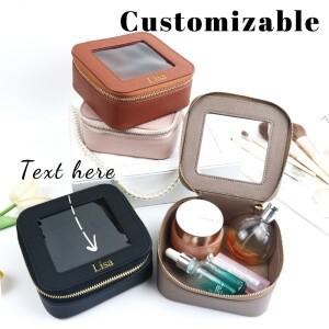 맞춤형 이름 새 PU 가죽 PVC 화장품 사각 파우치 투명하고 보이는 휴대용 수납 가방