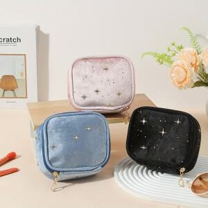 스파클링 스타 벨벳 메이크업 백 화장품 동전용 골든 지퍼가 있는 대용량 다용도 파우치 4가지 색상