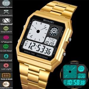 Skmei 전자 스포츠 시계 남성용 클래식 아날로그 디지털 디스플레이 여러 시간대 LED 방수 5 알람