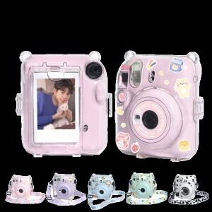 Fujifilm tax Mini 12 투명 카메라 케이스 ( 보관 가방 포함) 크리스탈 쉘 스트랩 로프 스티커 세트