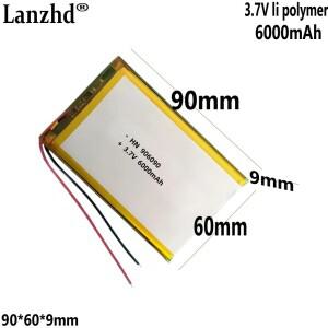1-12PCS li-po 폴리머 배터리 6000mah 3.7V 906090 스마트 홈 MP3 스피커 dvr GPS mp3 mp4 휴대 전화 말하