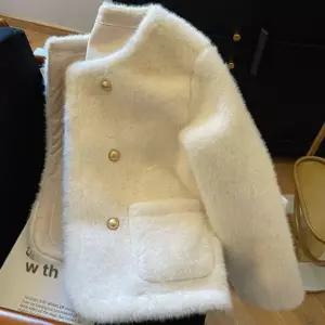 여성 금장 더블 버튼 양털 양모 숏자켓