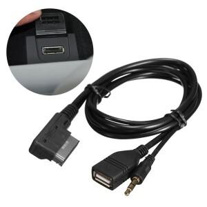 1PC 뮤직 MDI AMI MMI 인터페이스 어댑터 케이블 USB 충전용 + 3.5mm AUX 오디오 아우디 호환 A6L A8L A4L