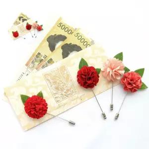 부토니에 카네이션 와플딥레드 + 브로치 카드 세트