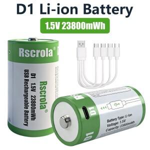 고용량 1.5V 23800mWh USB 충전식 D 셀 리튬 배터리 (LR20) 가스레인지 온수기 손전등 라디오용