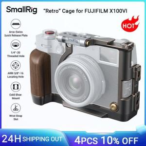 SmallRig 후지필름 X100VI 용 레트로 복고풍 엔틱 케이지 나무 손잡이 내장 Arca-Swiss 퀵릴리즈 플레이트