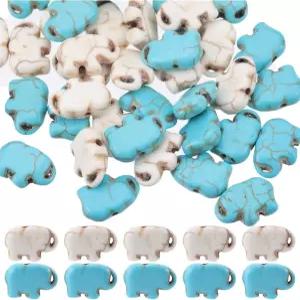 써니 1박스 80PCS 코끼리 구슬 합성 터쿼이즈 동물 보석 매력 작고 자연 행운의 소중한 블루 화이트 스톤