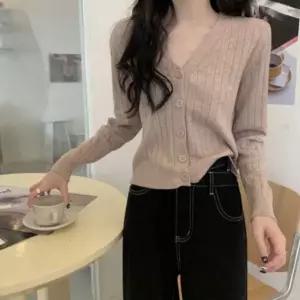 DUGNMARKT  모던 골지 브이넥 니트 가디건 11 color 여성 얇은 루즈핏 사무실 가을