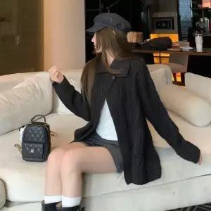 DUGNMARKT  꽈배기 오픈 숄 니트 가디건 숄가디건 케이프 사선 캐주얼 데일리 오버핏 롱가디건