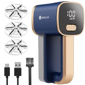 와이어드럭스 전기 보푸라기 제거기 - 의류 및 소파용 충전식 패브릭 면도기 조절 가능한 3단, 6단 블레이드, LED 조명, USB 충전 듀얼 보호 기능이 있는 디필러(코발트 블루