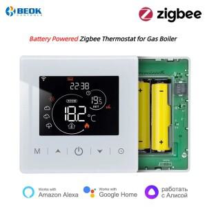 Beok Tuya ZigBee 스마트 온도 조절기 Alexa Google Home Alice를 사용한 가스 보일러 난방용 배터리 구동