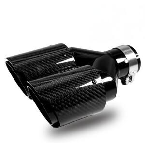 1개 범용 자동차 카본 파이버 테일 트로트 동일 길이 블랙 Y자형 더블 아웃 트윌 광택 배기 머플러 팁