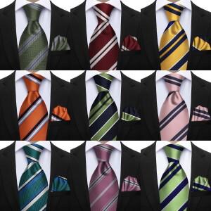 남성용 고급 스트라이프 7CM 넥세이지 그린 신랑용 자카드 직조 손수건 2개 비즈니스 파티 액세서리