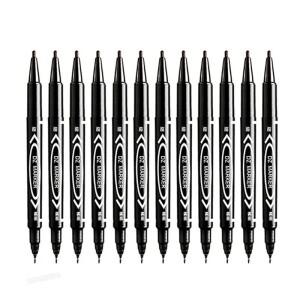 12피스 미니 소형 소형 양방향 마커 펜 유성 영구 CD 아트 블랙 레드 블루 0.5 두꺼운 펜촉 1.0 종이 강철