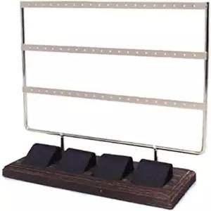 3단 수건 바 팔찌 디스플레이 랙 - 귀걸이 액세서리를 위한 스타시한 검은색 나무 정리함 공간 절약형 보석