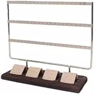 3단 타월 바 팔찌 디스플레이 스탠드 - 귀걸이 액세서리를 위한 스타시한 블랙 우드 정리함 공간 절약형