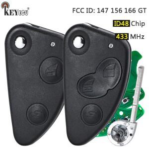 KEYECU 433MHz ID48 칩 FCC ID: 147 156 166 GT 교체용 폴딩 플립 리모컨 키 포브 알파 로메오 2/3 버튼 SI