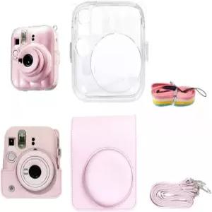 인스탁스 미니 13 가죽 가방 + 스트랩이 있는 투명 하드 커버 사진 촬영 용도와 호환되는 카메라 케이스