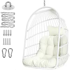 치희 체어 접이식 위커 라탄 걸이 스윙 실내 야외 파티오 해먹 스테인리스 키트 체인 링크 UV 저항 쿠션