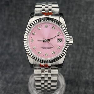 BLIGER 31mm  여성용 NH15A 기계식 손목시계 사파이어 글라스 선버스트 핑크 다이얼 톱니 베젤 시계