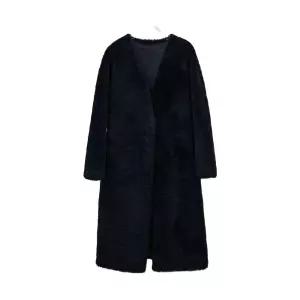 오버핏코트 리얼 롱코트 뽀글이 노카라 브이넥 블랙 코트 양털 무스탕 오버핏