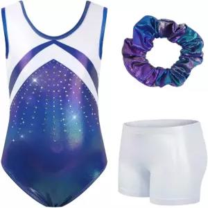 반바지를 입은 소녀들을 위한 지아미 체조 레오타드 반짝이는 발레 댄스 의상 활동복 5-10세