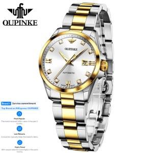 OUPINKE 스위스 자동 무브먼트 시계 여성용 기계식 손목시계  다이아몬드