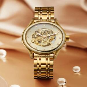 T-WINNER 하이 엔드  드래곤 여성 시계 스테인레스 스틸 스켈레톤 기계식 다이아몬드 손목 자동 운동