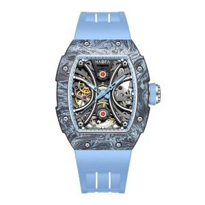 Haofa 기계식 시계 여성 여러 자동 운동 탄소 섬유  해골 빛나는 방수 손목 1909L-1