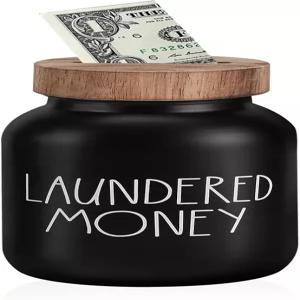 세탁실 장식 및 정리 - 나무 뚜껑이 있는 프리미엄 매트 블랙 글라스 코인 뱅크 루즈 체인지를 위한 소박한