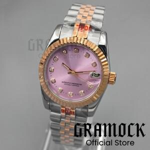 그라목  31mm 로즈 골드 NH15A 기계식 손목시계 핑크 다이얼 트래킹 라인 인덱스 사파이어 글라스 스틸 다