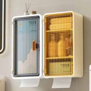 욕실 홈  벽 마운트 비 천공 조직 보관 상자 오픈 문 티슈 투명 종이