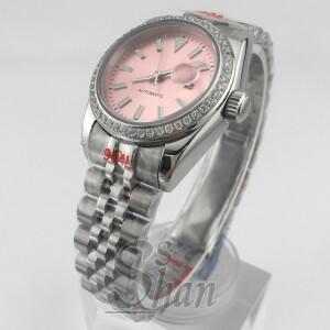 NH05 31mm 여성용 고급 자동 시계 사파이어 크리스탈 다이아몬드 베젤 야광 핑크 다이얼 100m 방수