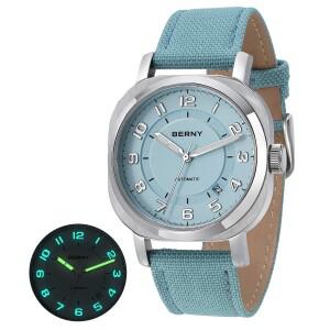 여성용 BERNY 기계식 시계 셀프 와인딩 베개 쿠션 사파이어 슈퍼 루미너스 손목시계 캔버스 캘린더