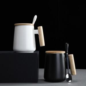 북유럽 미니 소형멀리스트 세라믹 대용량 커피 머그잔 나무 손잡이 사무실 물 차 컵 우유 선물 Drinkware
