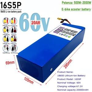 16S5P 60V 20Ah 리튬 배터리 팩 2000W 고출력 내장형 BMS 바이크 오토바이 스쿠터 자전거 모터 교체용
