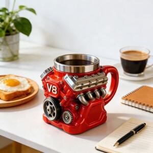 V8 자동차 엔진 디자인 스테인리스 스틸 커피 머그컵 애호가 정비사 아버지 남자친구 선물용 보온컵