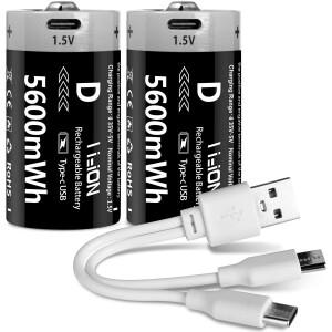 쿠그로 1.5V 5600mWh USB 충전식 D 사이즈 배터리 LR20 리튬이온 D셀 가스레인지 온수기 손전등 라디오용