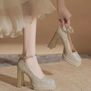 촬영 가보시웨딩슈즈 글리터 통굽 힐 가보시 스트랩