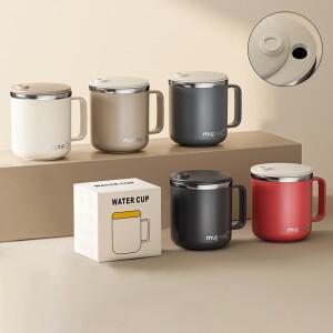 1개입 이중벽 단열 커피컵 휴대용 304 스테인리스 스틸 음료컵 누수 방지 우유 머그컵 손잡이 및 뚜껑 포함