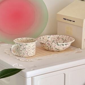 라오마  잉크 스플래시 에나멜 캠핑 물컵 오트밀 그릇 요구르트 머그컵 커피잔 레트로 복고풍 엔틱 성인용