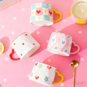 세라믹 머그컵 창의적이고 귀여운 수동 그린 사랑의 하트 커피컵 우유 오트밀 아침식사 오후 티컵 발렌타인