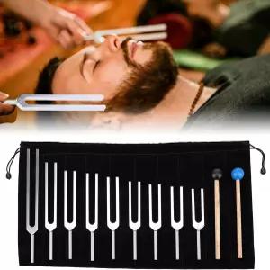 치유를 위한 튜닝 포크 세트 9개의 차크라 주파수 174Hz 2개의 스트라이커 알루미늄 음악 악기
