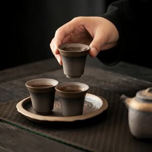 1PC 수제 빈티지 세라믹 차 컵 골드  전통 공푸 차잔 도구 세트 홈 데코