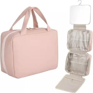거울이 있는 토요스포츠 여행용 메이크업 가방 대용량 정리함 핑크 화장품 케이스 걸이식 세면도구 휴대용