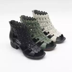 [라운슈][라운슈] 오픈토 가죽 와플  샌들 부츠힐 5cm (48708105)