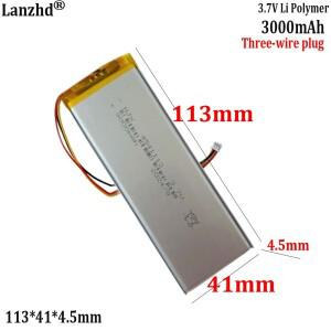 4541113 폴리머 리튬 배터리 3.7V 슬림 스트립 무선 키보드용 3선 플매트 카펫 러그가 있는 대용량 3000mAh