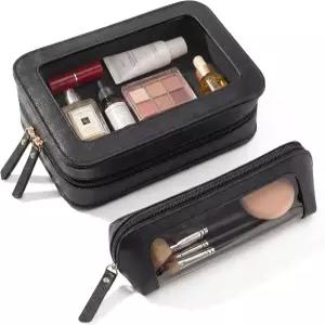 LETGO 2팩 클리어 메이크업 가방 세트 휴대용 브러시 지퍼 보관 정리 파우치 다용도 문구 여행용 화장품